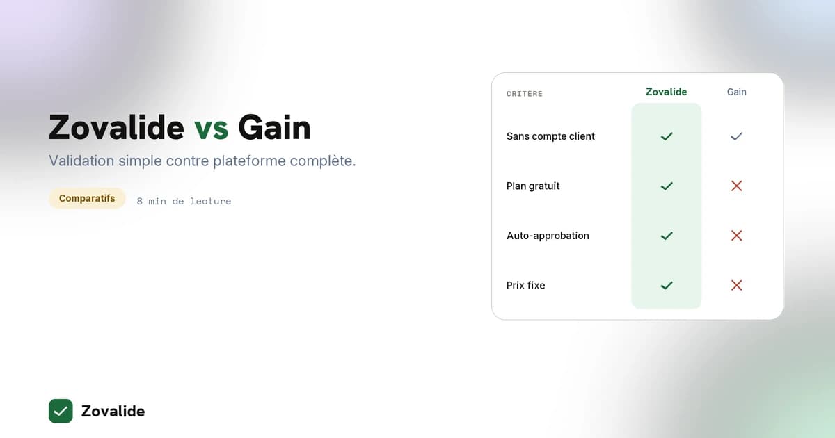 Zovalide vs Gain : validation simple ou plateforme complète en 2026